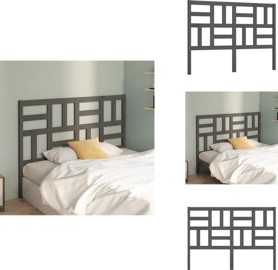 VidaXL Hoofdbord Hoofdborden Hoofdeinde Houten Hoofdbord 126x4x104 cm massief grenenhout grijs - Foto 2