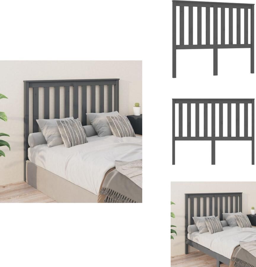 VidaXL Hoofdbord Hoofdborden Hoofdeinde Houten Hoofdbord 126x6x101 cm massief grenenhout grijs - Foto 1