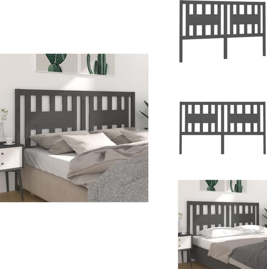 VidaXL Hoofdbord Hoofdborden Hoofdeinde Houten Hoofdbord 141x4x100 cm massief grenenhout grijs