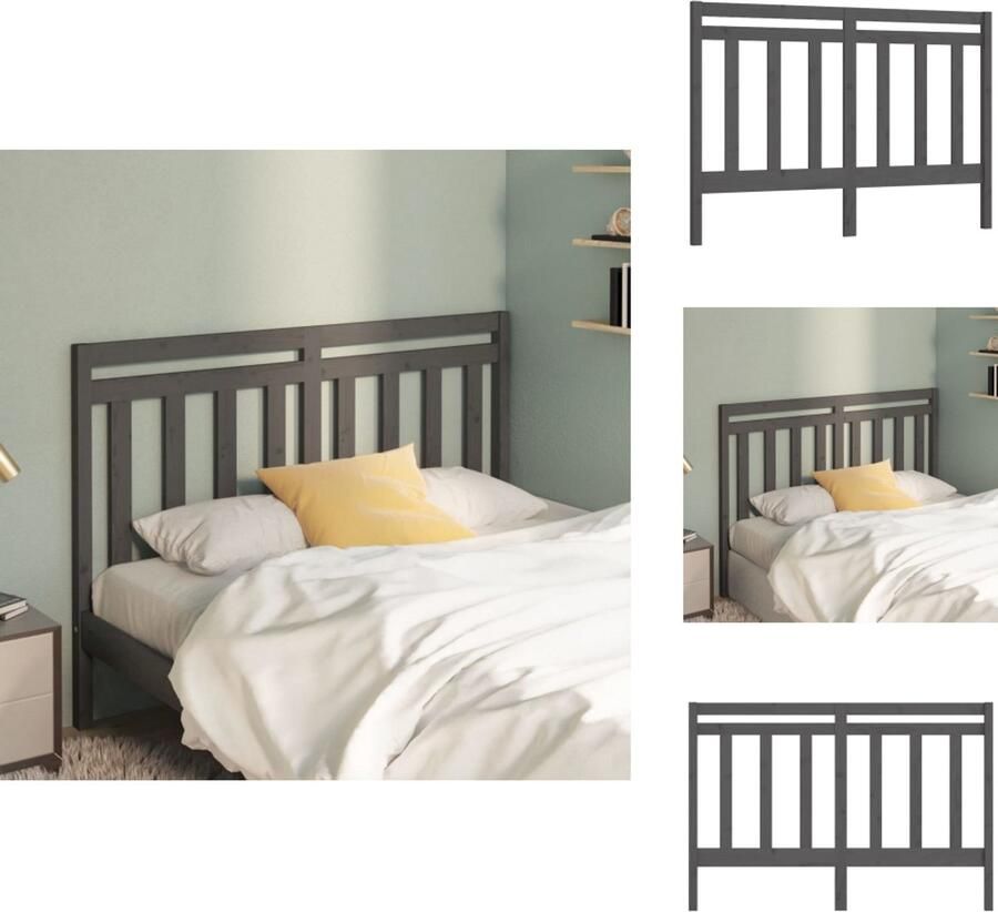 VidaXL Hoofdbord Hoofdborden Hoofdeinde Houten Hoofdbord 141x4x100 cm massief grenenhout grijs - Foto 3