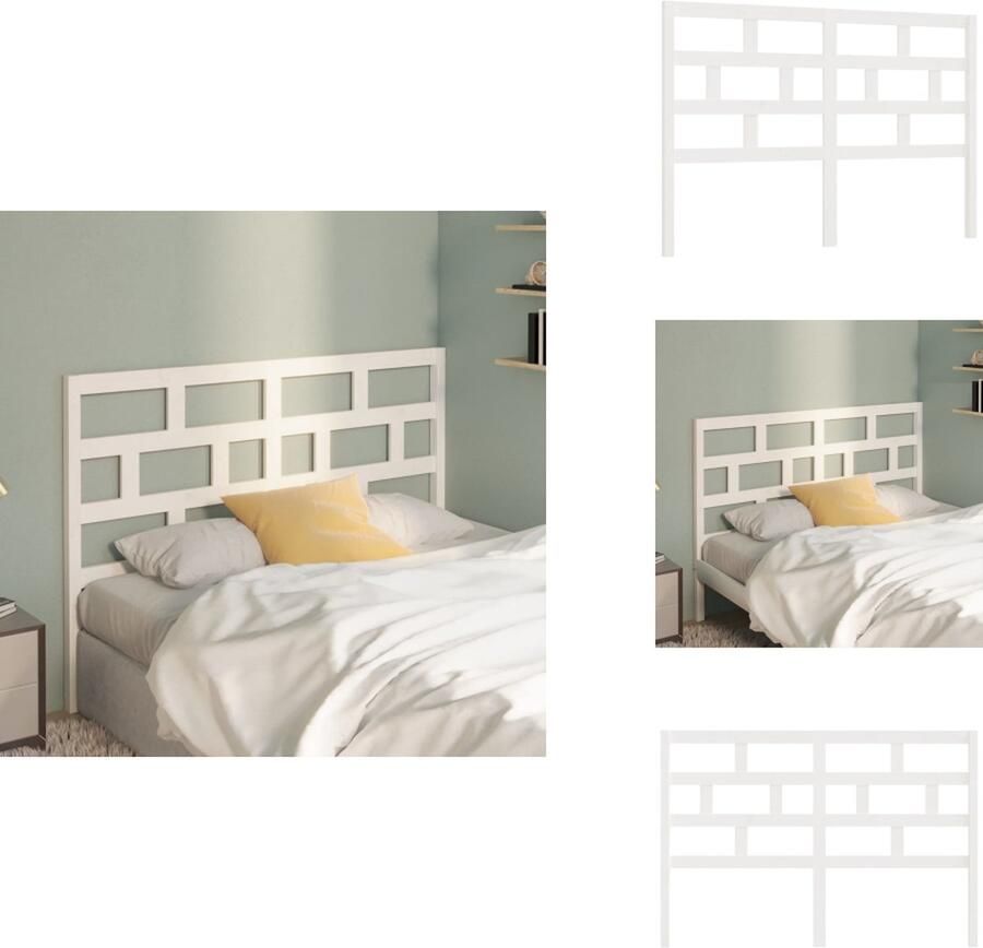 VidaXL Hoofdbord Hoofdborden Hoofdeinde Houten Hoofdbord 141x4x100 cm massief grenenhout wit - Foto 3