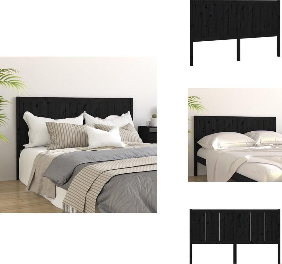VidaXL Hoofdbord Hoofdborden Hoofdeinde Houten Hoofdbord 145-5x4x100 cm massief grenenhout zwart - Foto 4