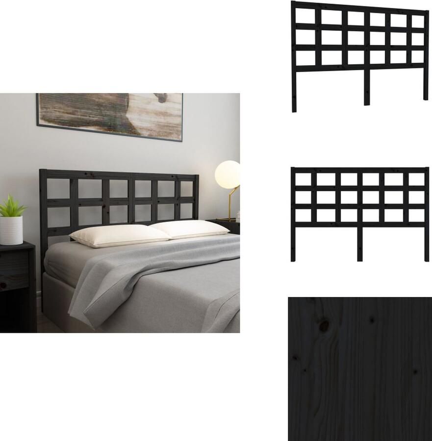 VidaXL Hoofdbord Hoofdborden Hoofdeinde Houten Hoofdbord 145-5x4x100 cm massief grenenhout zwart - Foto 2