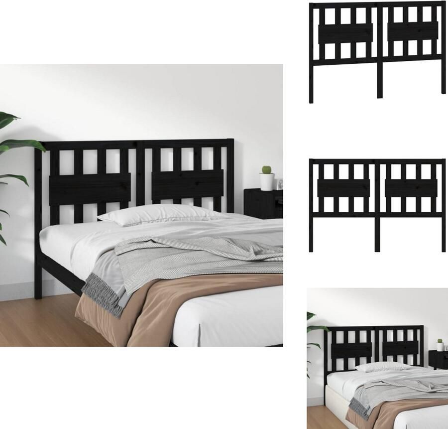 VidaXL Hoofdbord Hoofdborden Hoofdeinde Houten Hoofdbord 145-5x4x100 cm massief grenenhout zwart - Foto 3