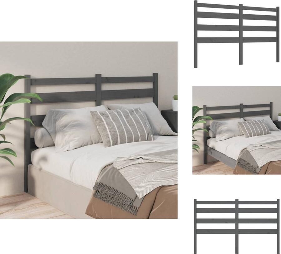 VidaXL Hoofdbord Hoofdborden Hoofdeinde Houten Hoofdbord 146x4x100 cm massief grenenhout grijs - Foto 5