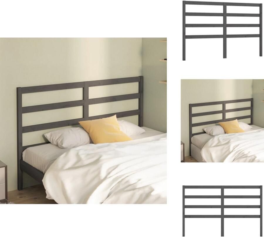 VidaXL Hoofdbord Hoofdborden Hoofdeinde Houten Hoofdbord 146x4x100 cm massief grenenhout grijs - Foto 4