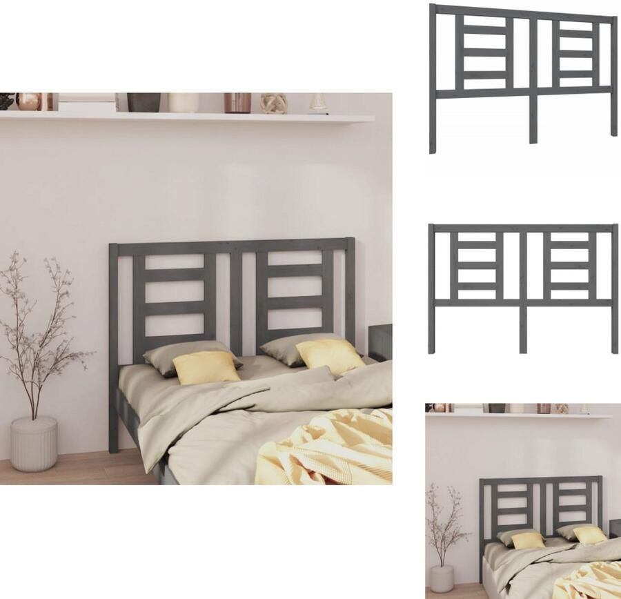 VidaXL Hoofdbord Hoofdborden Hoofdeinde Houten Hoofdbord 146x4x100 cm massief grenenhout grijs - Foto 2