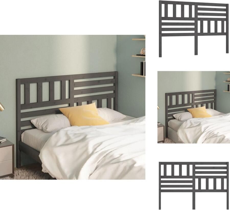 VidaXL Hoofdbord Hoofdborden Hoofdeinde Houten Hoofdbord 146x4x100 cm massief grenenhout grijs - Foto 3