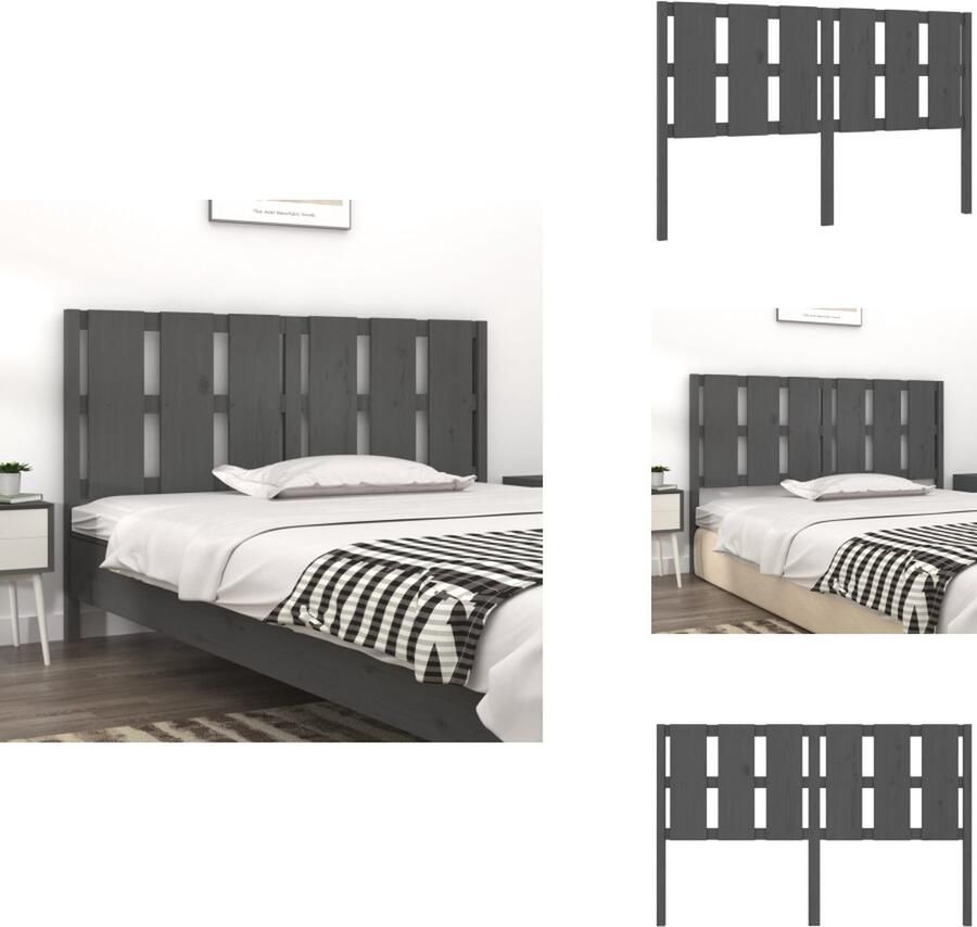 VidaXL Hoofdbord Hoofdborden Hoofdeinde Houten Hoofdbord 155 5x4x100 cm massief grenenhout grijs - Foto 2