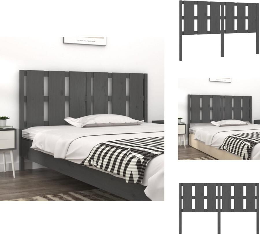 VidaXL Hoofdbord Hoofdborden Hoofdeinde Houten Hoofdbord 155 5x4x100 cm massief grenenhout grijs - Foto 4