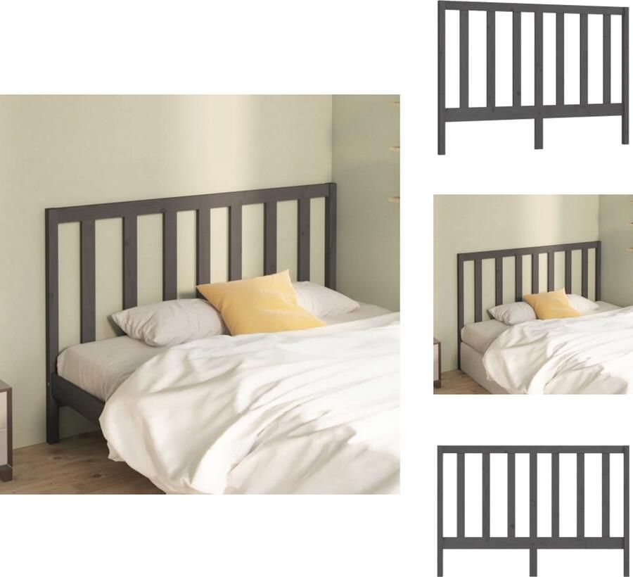 VidaXL Hoofdbord Hoofdborden Hoofdeinde Houten Hoofdbord 156x4x100 cm massief grenenhout grijs - Foto 2