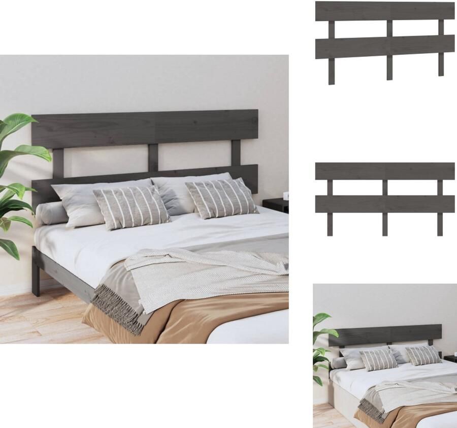 VidaXL Hoofdbord Hoofdborden Hoofdeinde Houten Hoofdbord 164x3x81 cm massief grenenhout grijs