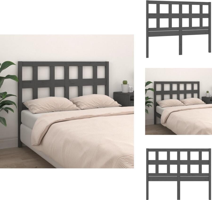 VidaXL Hoofdbord Hoofdborden Hoofdeinde Houten Hoofdbord 165 5x4x100 cm massief grenenhout grijs - Foto 3