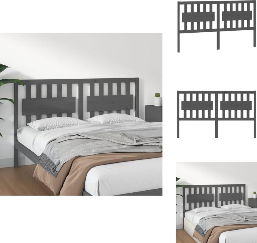 VidaXL Hoofdbord Hoofdborden Hoofdeinde Houten Hoofdbord 155 5x4x100 cm massief grenenhout grijs - Foto 3