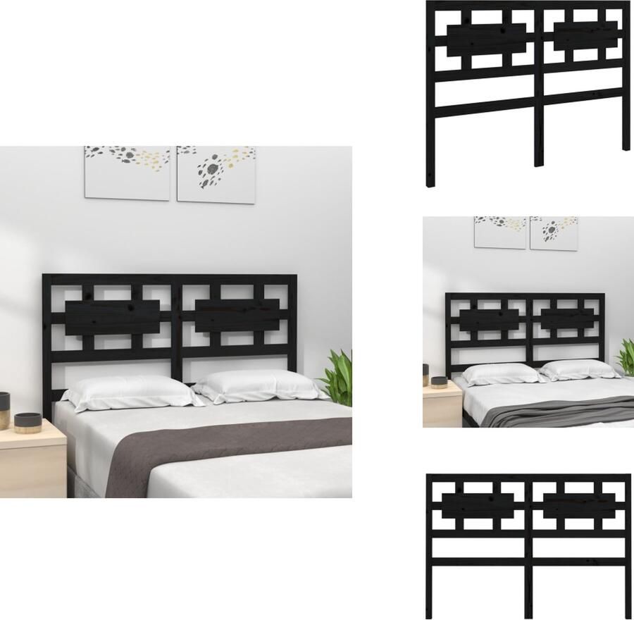 VidaXL Hoofdbord Hoofdborden Hoofdeinde Houten Hoofdbord 155-5x4x100 cm massief grenenhout zwart - Foto 2