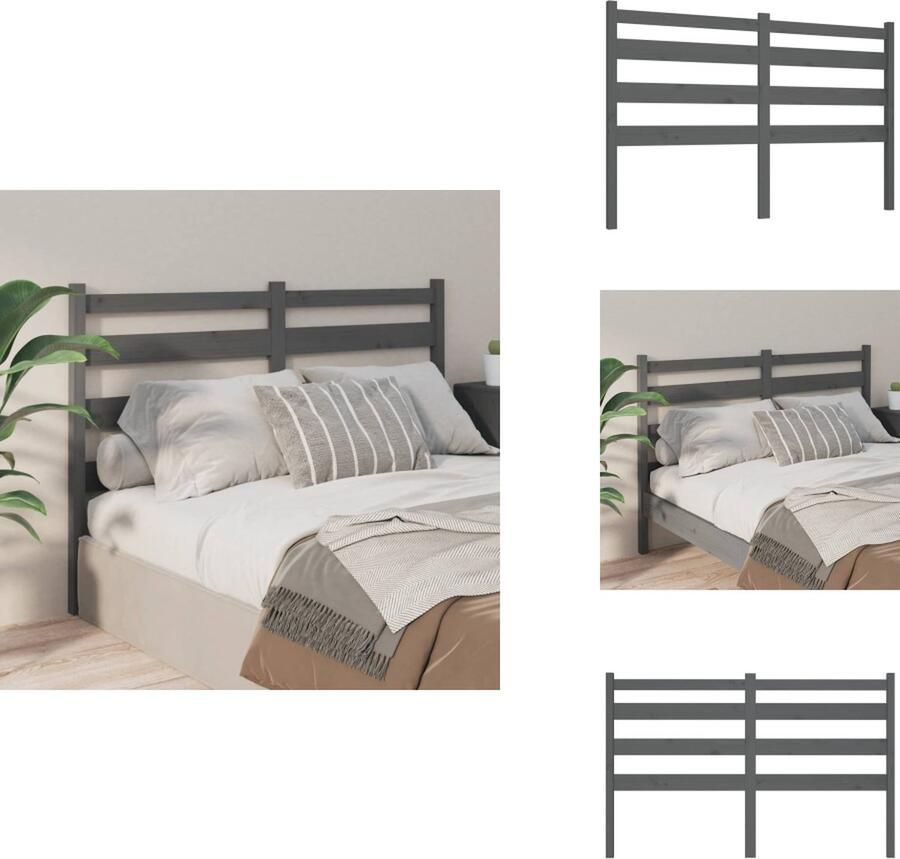 VidaXL Hoofdbord Hoofdborden Hoofdeinde Houten Hoofdbord 166x4x100 cm massief grenenhout grijs - Foto 2