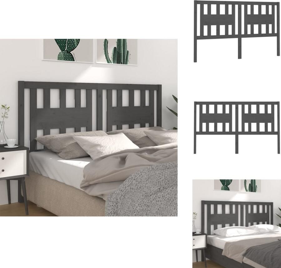 VidaXL Hoofdbord Hoofdborden Hoofdeinde Houten Hoofdbord 166x4x100 cm massief grenenhout grijs - Foto 3