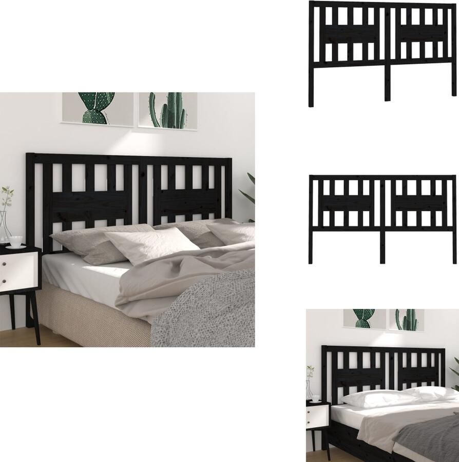 VidaXL Houten Hoofdeinde Klassieke Uitstraling Hoofdbord Afmeting- 166 x 4 x 100 cm Kleur- Zwart Bedonderdeel