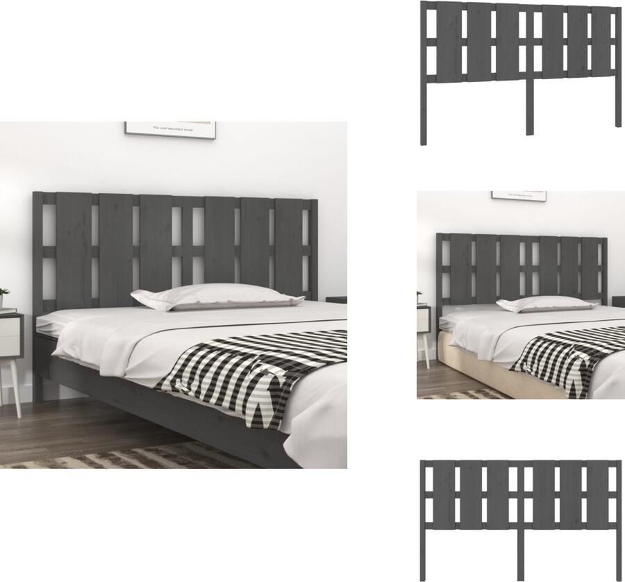 VidaXL Hoofdbord Hoofdborden Hoofdeinde Houten Hoofdbord 185 5x4x100 cm massief grenenhout grijs - Foto 3