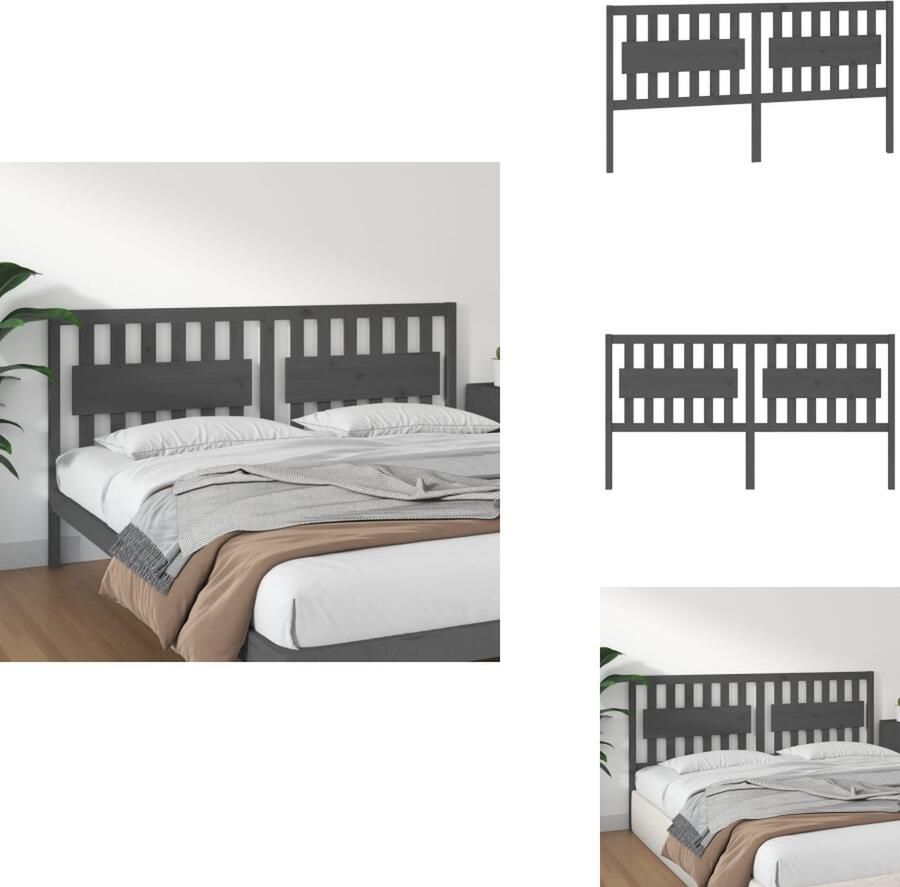 VidaXL Hoofdbord Hoofdborden Hoofdeinde Houten Hoofdbord 185 5x4x100 cm massief grenenhout grijs - Foto 2