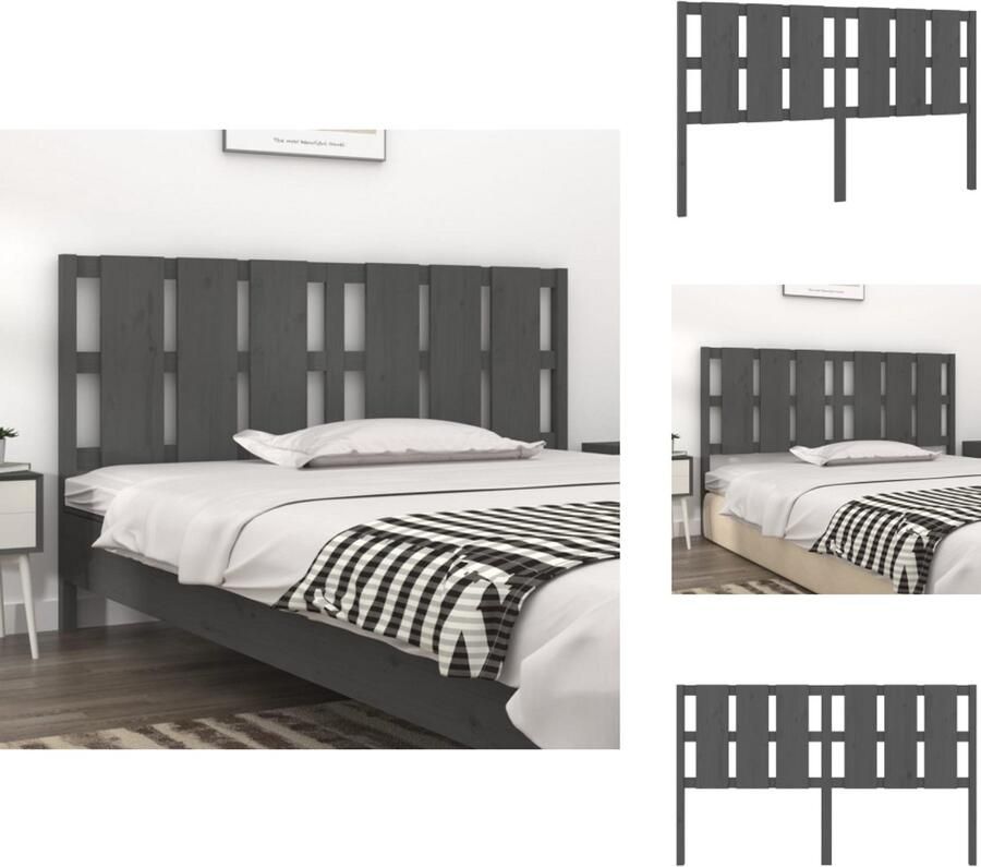 VidaXL Hoofdbord Hoofdborden Hoofdeinde Houten Hoofdbord 185 5x4x100 cm massief grenenhout grijs - Foto 4