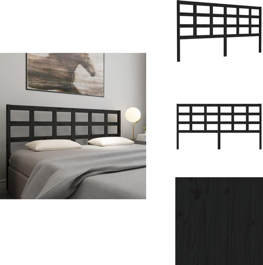 VidaXL Hoofdbord Hoofdborden Hoofdeinde Houten Hoofdbord 185 5x4x100 cm massief grenenhout zwart - Foto 2