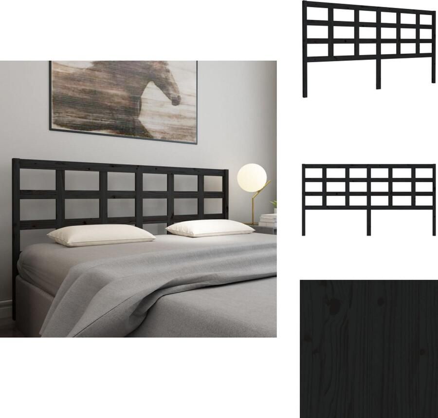 VidaXL Hoofdbord Hoofdborden Hoofdeinde Houten Hoofdbord 185 5x4x100 cm massief grenenhout zwart - Foto 4