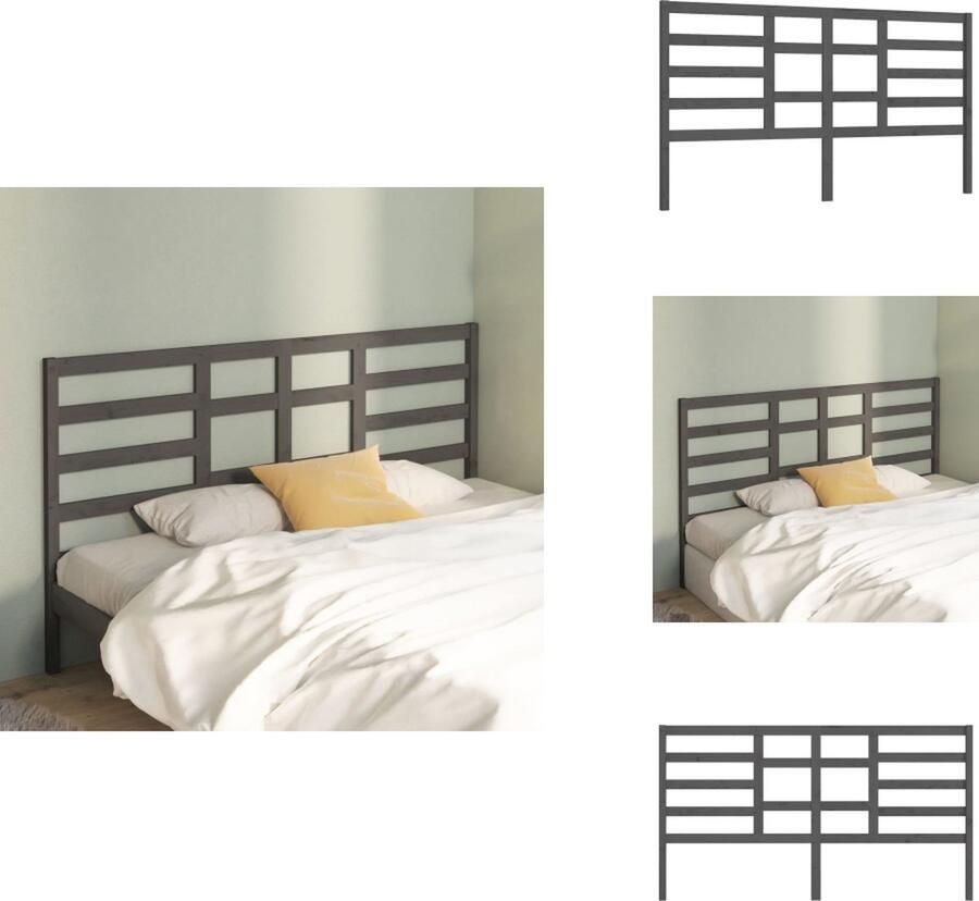 VidaXL Hoofdbord Hoofdborden Hoofdeinde Houten Hoofdbord 186x4x104 cm massief grenenhout grijs - Foto 2