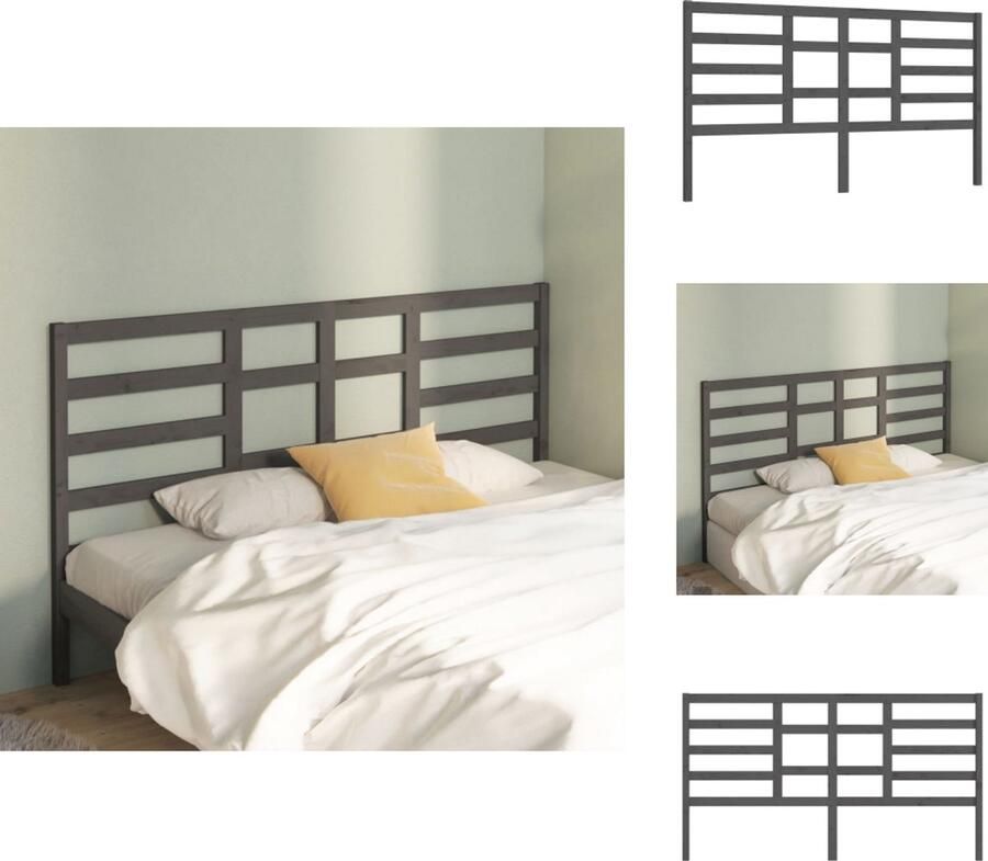 VidaXL Hoofdbord Hoofdborden Hoofdeinde Houten Hoofdbord 186x4x104 cm massief grenenhout grijs
