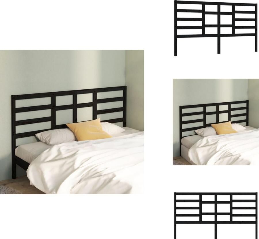 VidaXL Hoofdbord Hoofdborden Hoofdeinde Houten Hoofdbord 186x4x104 cm massief grenenhout zwart - Foto 1