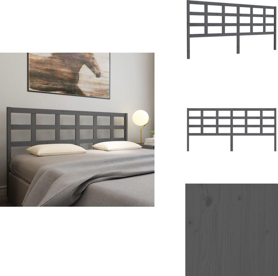 VidaXL Hoofdbord Hoofdborden Hoofdeinde Houten Hoofdbord 205-5x4x100 cm massief grenenhout grijs - Foto 2