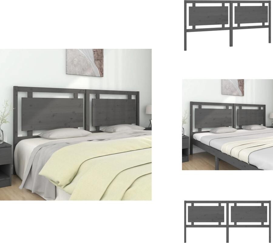 VidaXL Hoofdbord Hoofdborden Hoofdeinde Houten Hoofdbord 205-5x4x100 cm massief grenenhout grijs - Foto 8