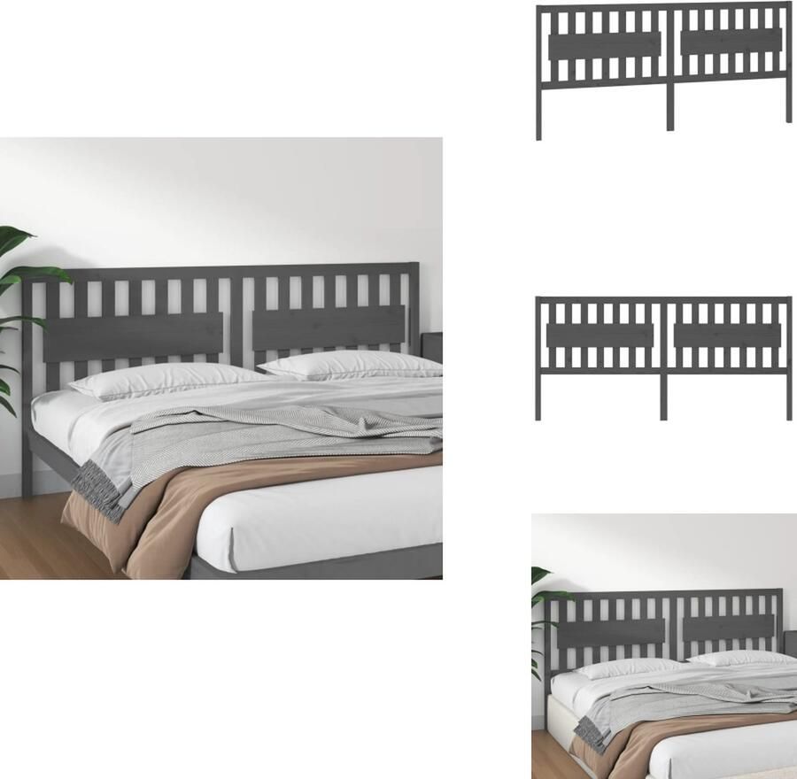 VidaXL Hoofdbord Hoofdborden Hoofdeinde Houten Hoofdbord 205-5x4x100 cm massief grenenhout grijs - Foto 4