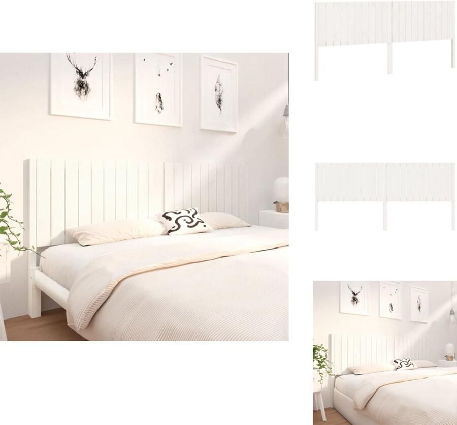 VidaXL Hoofdbord Hoofdborden Hoofdeinde Houten Hoofdbord 205 5x4x100 cm massief grenenhout wit - Foto 6