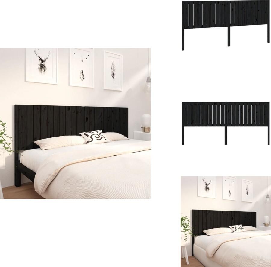 VidaXL Houten Hoofdeinde Rustieke Charme Hoofdbord met Comfortabele Ondersteuning Zwart 205.5 x 4 x 100 cm Bedonderdeel - Foto 3