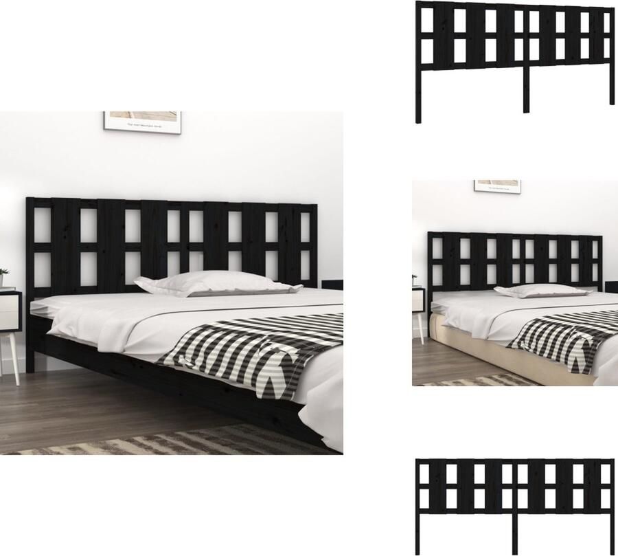 VidaXL Houten Hoofdeinde Rustieke Charme Hoofdbord met Comfortabele Ondersteuning Zwart 205.5 x 4 x 100 cm Bedonderdeel - Foto 6