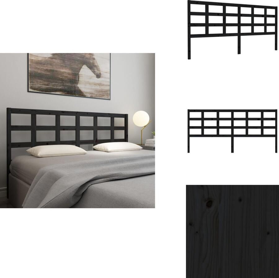 VidaXL Houten Hoofdeinde Rustieke Charme Hoofdbord met Comfortabele Ondersteuning Zwart 205.5 x 4 x 100 cm Bedonderdeel - Foto 2