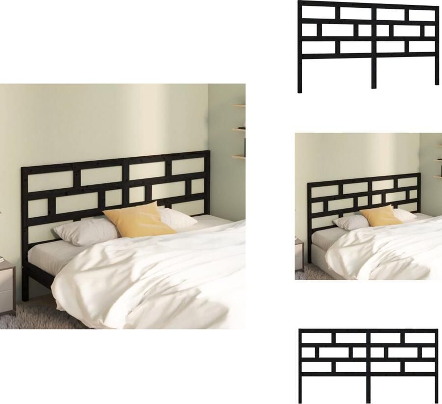 VidaXL Houten Hoofdeinde Trendy Design Hoofdbord Afmetingen- 206x4x100 cm Ken- Klassieke uitstraling Kleur- Zwart Materiaal- Massief grenenhout Montage vereist Bedonderdeel