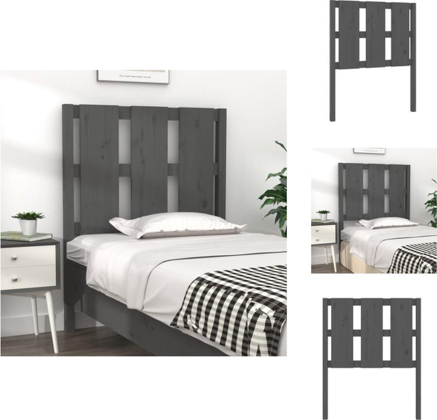 VidaXL Hoofdbord Hoofdborden Hoofdeinde Houten Hoofdbord 80 5x4x100 cm massief grenenhout grijs - Foto 4