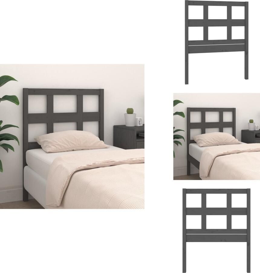 VidaXL Hoofdbord Hoofdborden Hoofdeinde Houten Hoofdbord 80 5x4x100 cm massief grenenhout grijs - Foto 5