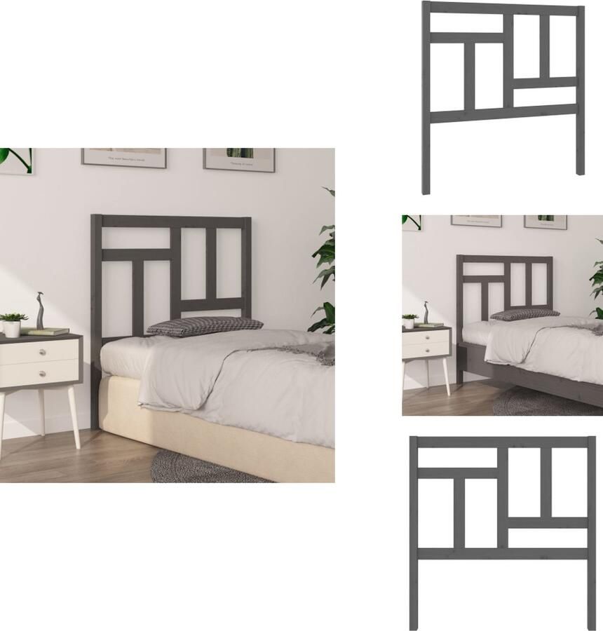 VidaXL Hoofdbord Hoofdborden Hoofdeinde Houten Hoofdbord 80 5x4x100 cm massief grenenhout grijs - Foto 6