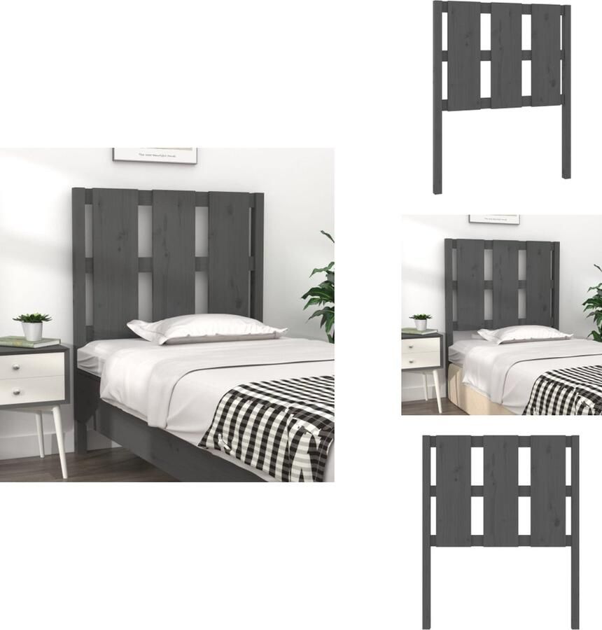 VidaXL Hoofdbord Hoofdborden Hoofdeinde Houten Hoofdbord 80 5x4x100 cm massief grenenhout grijs - Foto 7