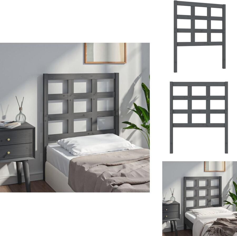 VidaXL Hoofdbord Hoofdborden Hoofdeinde Houten Hoofdbord 80 5x4x100 cm massief grenenhout grijs