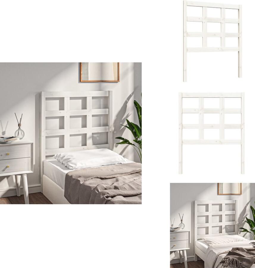 VidaXL Hoofdbord Hoofdborden Hoofdeinde Houten Hoofdbord 80-5x4x100 cm massief grenenhout wit - Foto 2