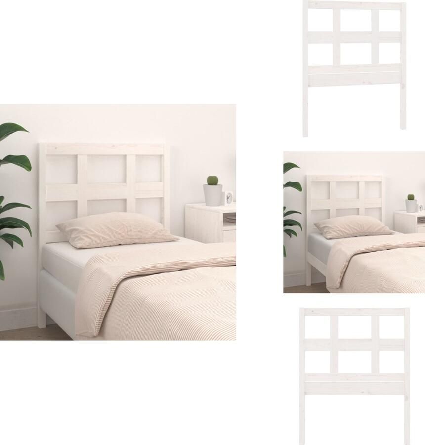 VidaXL Hoofdbord Hoofdborden Hoofdeinde Houten Hoofdbord 80-5x4x100 cm massief grenenhout wit - Foto 3