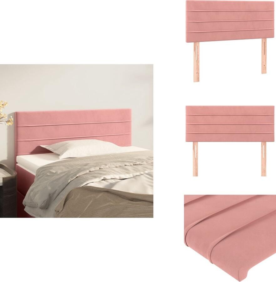 VidaXL Klassiek Hoofdbord Zacht Fluweel Stevige Poten Verstelbare Hoogte Comfortabele Ondersteuning Kleur- Roze Materiaal- Stof Hout Afmetingen- 80x33.5x78cm Bedonderdeel - Foto 2