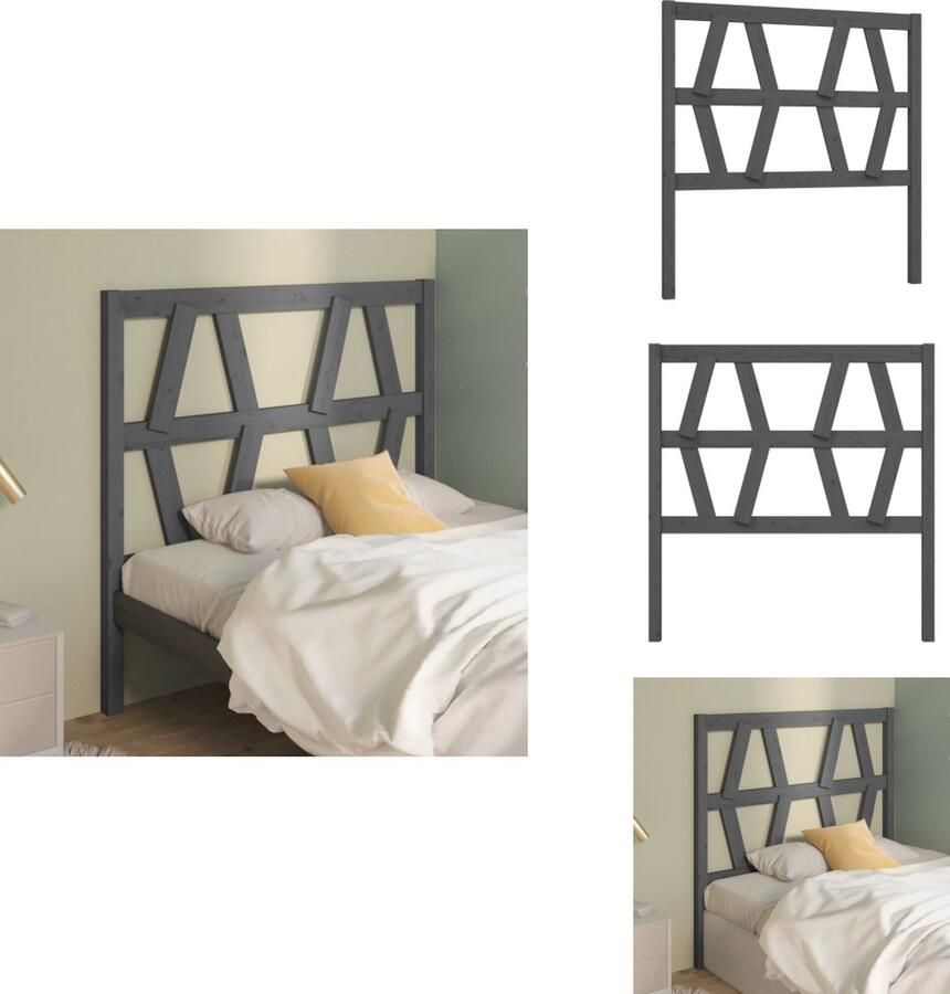 VidaXL Hoofdbord Hoofdborden Hoofdeinde Houten Hoofdbord 81x4x100 cm massief grenenhout grijs - Foto 6