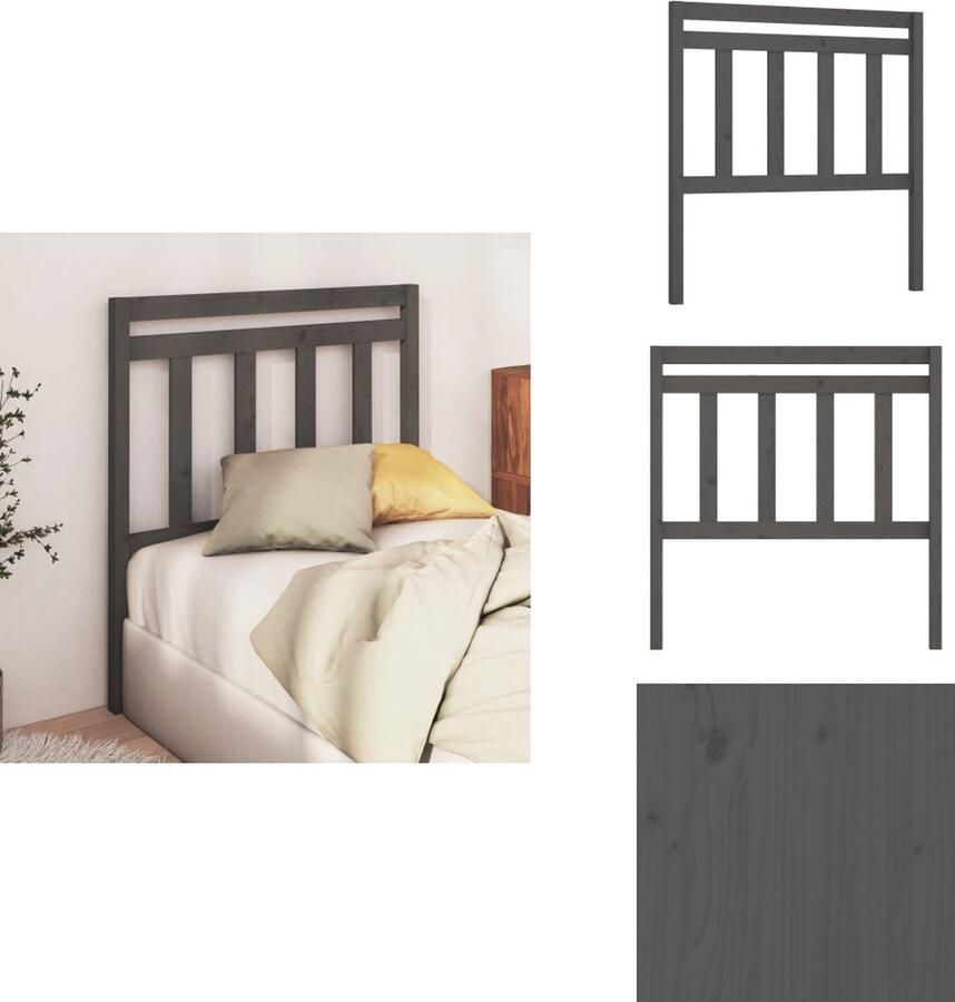 VidaXL Hoofdbord Hoofdborden Hoofdeinde Houten Hoofdbord 81x4x100 cm massief grenenhout grijs - Foto 7