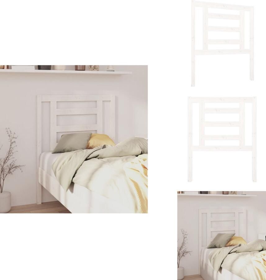 VidaXL Hoofdbord Hoofdborden Hoofdeinde Houten Hoofdbord 81x4x100 cm massief grenenhout wit - Foto 3