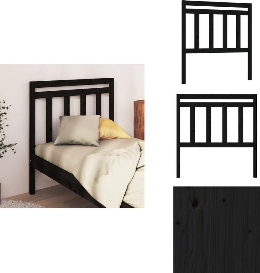 VidaXL Hoofdbord Hoofdborden Hoofdeinde Houten Hoofdbord 81x4x100 cm massief grenenhout zwart - Foto 4